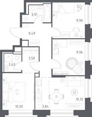 Апарт-комплекс «Верейская 41», планировка 3-комнатной квартиры, 62.43 м²