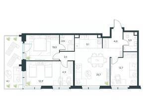 ЖК «Павелецкая Сити», планировка 4-комнатной квартиры, 88.90 м²