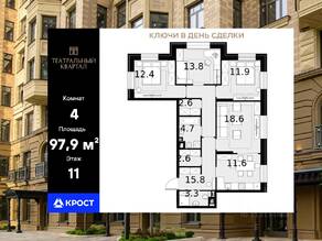 ЖК «Театральный квартал», планировка 4-комнатной квартиры, 97.90 м²