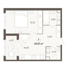ЖК «Знатный», планировка 1-комнатной квартиры, 37.37 м²