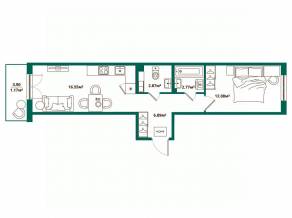 ЖК «ЛесART», планировка 1-комнатной квартиры, 42.33 м²