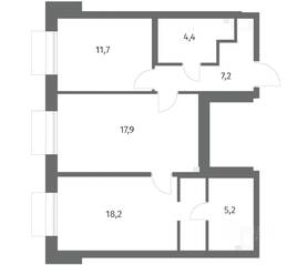 ЖК «Парусная 1», планировка 2-комнатной квартиры, 64.60 м²