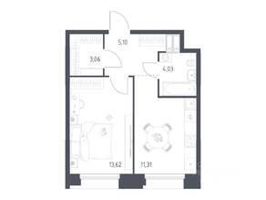 Апарт-комплекс «Тропарево парк», планировка 1-комнатной квартиры, 37.12 м²