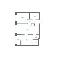 ЖК «NEWПИТЕР», планировка 2-комнатной квартиры, 52.23 м²