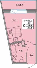 ЖК «Удача», планировка студии, 24.30 м²