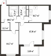 ЖК Миниполис «Восемь кленов», планировка 2-комнатной квартиры, 62.90 м²