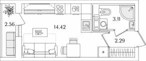 ЖК «Кинопарк», планировка студии, 21.10 м²