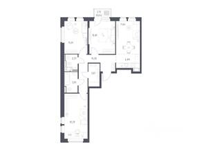 ЖК «Большое Путилково», планировка 3-комнатной квартиры, 76.62 м²