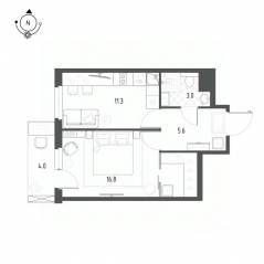 ЖК «Новоорловский», планировка 1-комнатной квартиры, 37.80 м²