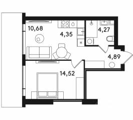 ЖК «Solos», планировка 1-комнатной квартиры, 38.71 м²