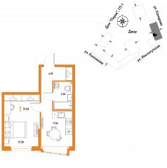 ЖК «Страна.Парковая», планировка 1-комнатной квартиры, 35.68 м²