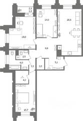 ЖК «Антверпен», планировка 3-комнатной квартиры, 108.10 м²