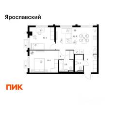 ЖК «Ярославский», планировка 2-комнатной квартиры, 62.30 м²