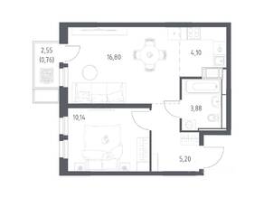 ЖК «Большое Путилково», планировка 1-комнатной квартиры, 40.88 м²