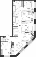 ЖК «Жилой квартал Shagal», планировка 4-комнатной квартиры, 120.50 м²