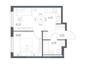 ЖК «Горки Парк», планировка 1-комнатной квартиры, 32.65 м²