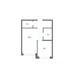 ЖК «NEWПИТЕР», планировка 1-комнатной квартиры, 43.90 м²