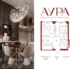 ЖК «АУРА», планировка 1-комнатной квартиры, 40.00 м²