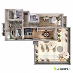 ЖК «Upoint», планировка 2-комнатной квартиры, 125.40 м²