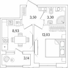ЖК «Гранат», планировка 1-комнатной квартиры, 29.33 м²