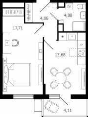 ЖК «Десятка», планировка 1-комнатной квартиры, 41.30 м²
