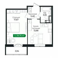ЖК «Sertolovo Park», планировка 1-комнатной квартиры, 39.76 м²