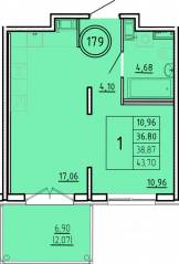 МЖК «Образцовый квартал 16», планировка 1-комнатной квартиры, 36.80 м²