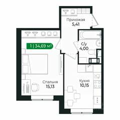 ЖК «Sertolovo Park», планировка 1-комнатной квартиры, 34.69 м²