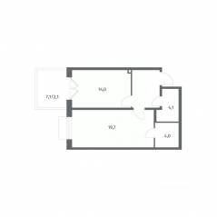 ЖК «Парусная 1», планировка 1-комнатной квартиры, 50.70 м²