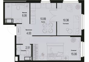ЖК «ID Murino III», планировка 2-комнатной квартиры, 48.88 м²
