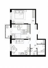 МЖК «Аннино Сити», планировка 2-комнатной квартиры, 63.07 м²