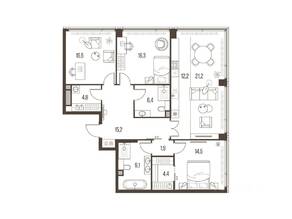 ЖК «High Life», планировка 4-комнатной квартиры, 121.50 м²