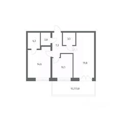 ЖК «NEWПИТЕР», планировка 2-комнатной квартиры, 66.16 м²