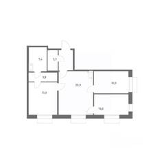 ЖК «Парусная 1», планировка 3-комнатной квартиры, 71.60 м²