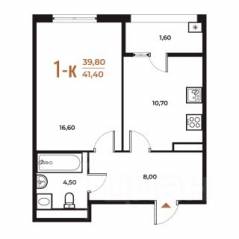 ЖК «Новое Летово», планировка 1-комнатной квартиры, 41.40 м²