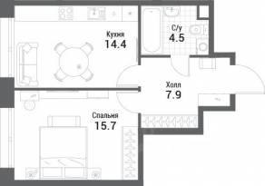 ЖК «Nagatino i-Land», планировка 1-комнатной квартиры, 42.50 м²