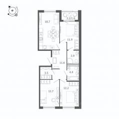 МЖК «Пулковский дом», планировка 3-комнатной квартиры, 80.50 м²