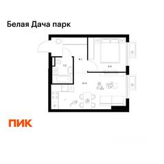 ЖК «Белая Дача парк», планировка 1-комнатной квартиры, 35.10 м²