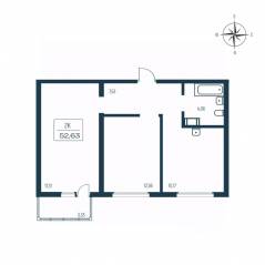 ЖК «Расцветай в Янино», планировка 2-комнатной квартиры, 51.90 м²
