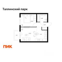 ЖК «Таллинский парк», планировка 1-комнатной квартиры, 39.02 м²