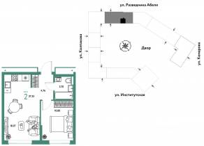 ЖК «Страна.Парковая», планировка 2-комнатной квартиры, 37.33 м²