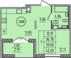 МЖК «Образцовый квартал 14», планировка 1-комнатной квартиры, 36.78 м²