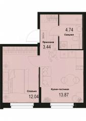 ЖК «ID Murino III», планировка 1-комнатной квартиры, 34.09 м²