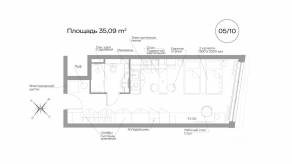 Апарт-комплекс «Well Московский», планировка 1-комнатной квартиры, 35.09 м²