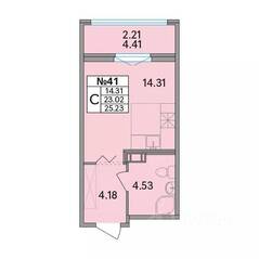ЖК «Рождественский квартал», планировка студии, 25.23 м²