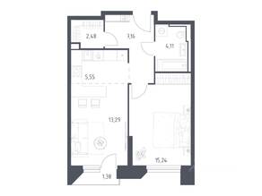 Апарт-комплекс «Sky Sputnik», планировка 1-комнатной квартиры, 49.21 м²