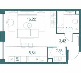ЖК «Одинбург», планировка студии, 36.78 м²