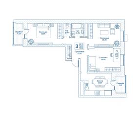 ЖК «Новоград Монино», планировка 3-комнатной квартиры, 79.60 м²