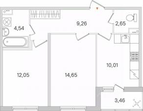 ЖК «Ясно. Янино», планировка 2-комнатной квартиры, 54.83 м²