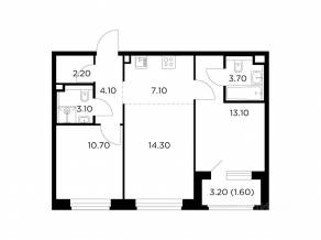 ЖК «Квартал Белый Град», планировка 3-комнатной квартиры, 59.90 м²